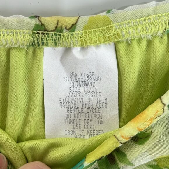 DBY Chartreuse Suit Set Short Sleeve Jacket Floral Skirt and Scarf Size 13/14 - Picture 8 of 14